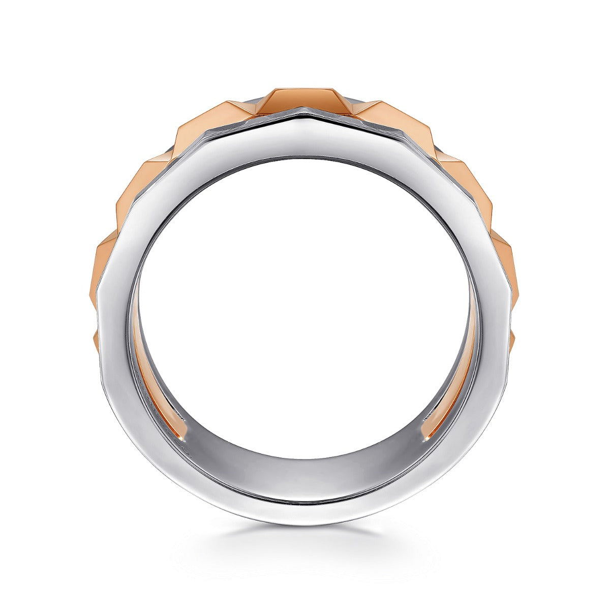 14K Rose-White Gold Wide Faceted Ring in High Polished Finish