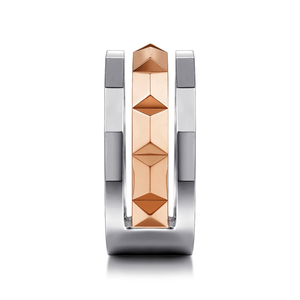 14K Rose-White Gold Wide Faceted Ring in High Polished Finish