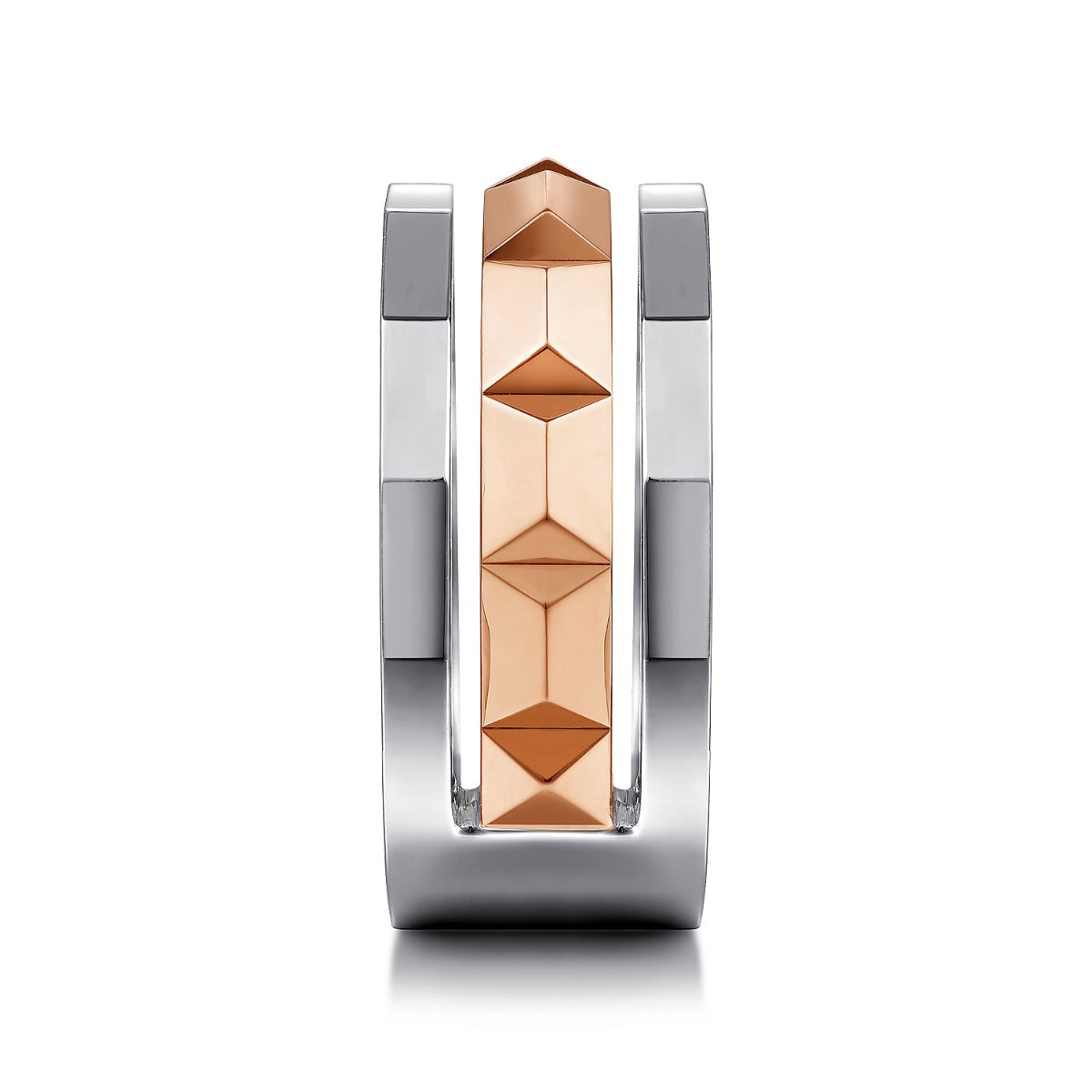 14K Rose-White Gold Wide Faceted Ring in High Polished Finish
