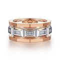 14K White and Rose Gold Faceted Ring with Diamond Baguettes in High Polished Finish