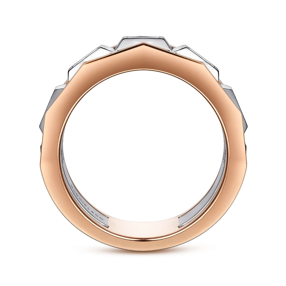 14K White and Rose Gold Faceted Ring with Diamond Baguettes in High Polished Finish