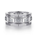 14K White Gold Faceted Ring with Diamond Baguettes in High Polished Finish