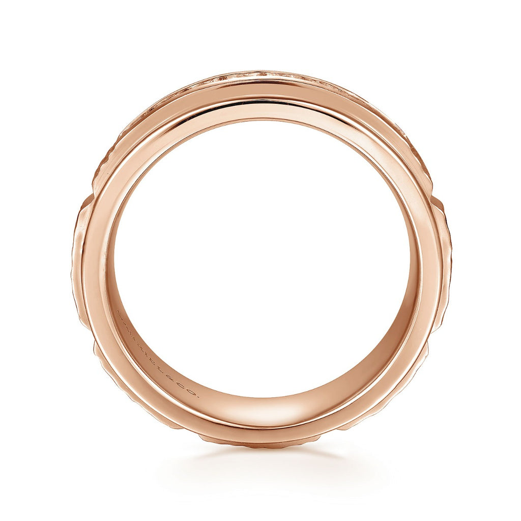 Enzo - 14K Rose Gold Diamond Men's Wedding Ring in Sand Blast Finish