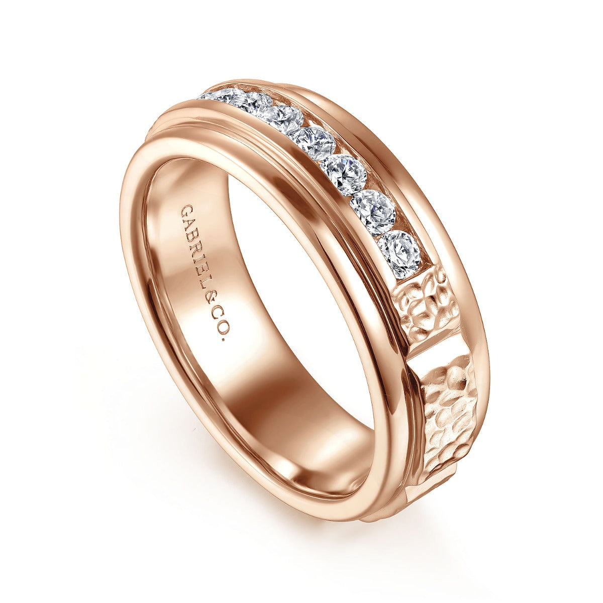 Enzo - 14K Rose Gold Diamond Men's Wedding Ring in Sand Blast Finish