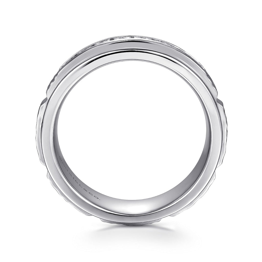 Enzo - 14K White Gold Diamond Men's Wedding Ring in Sand Blast Finish