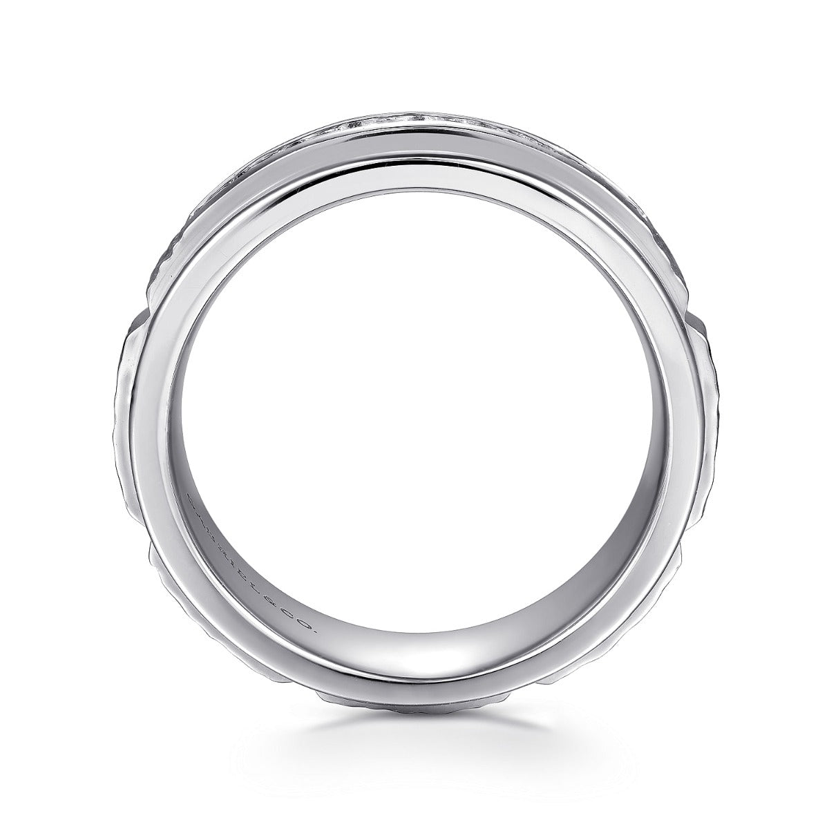 Enzo - 14K White Gold Diamond Men's Wedding Ring in Sand Blast Finish