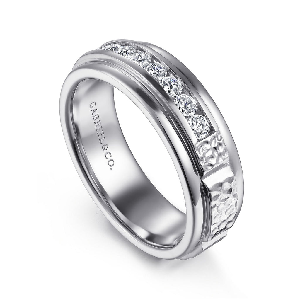 Enzo - 14K White Gold Diamond Men's Wedding Ring in Sand Blast Finish