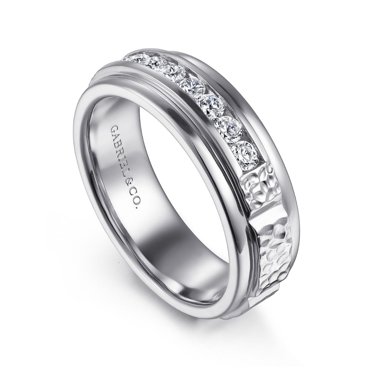 Enzo - 14K White Gold Diamond Men's Wedding Ring in Sand Blast Finish