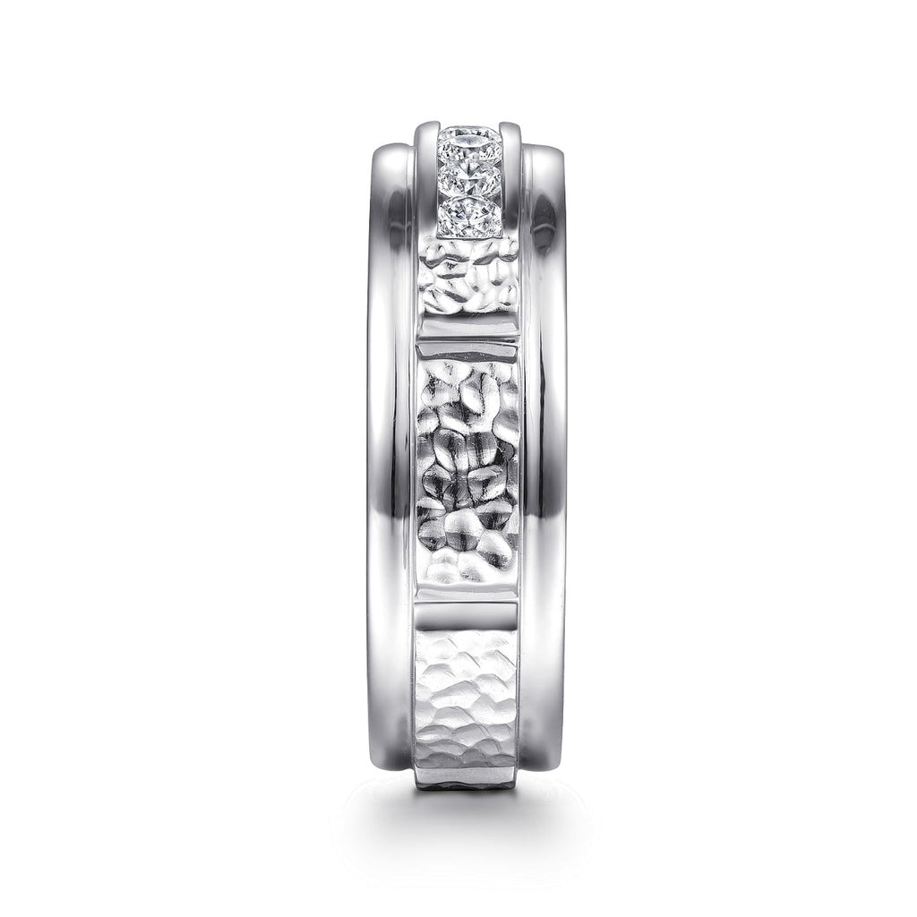 Enzo - 14K White Gold Diamond Men's Wedding Ring in Sand Blast Finish