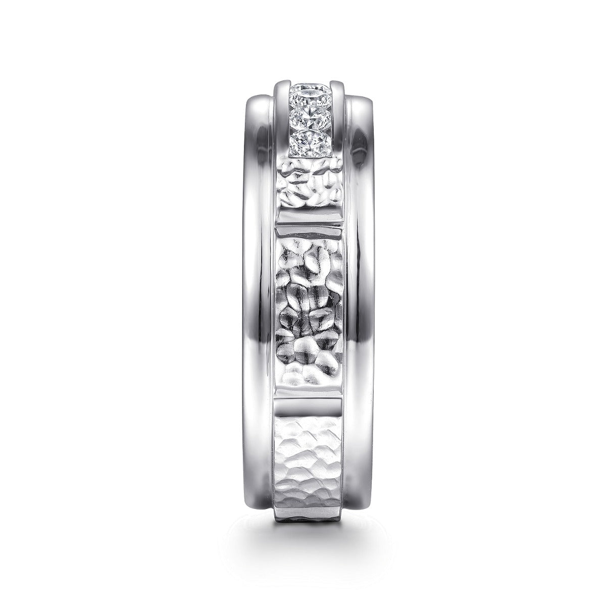 Enzo - 14K White Gold Diamond Men's Wedding Ring in Sand Blast Finish