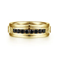 Enzo - 14K Yellow Gold Black Diamond Men's Wedding Ring in Sand Blast Finish