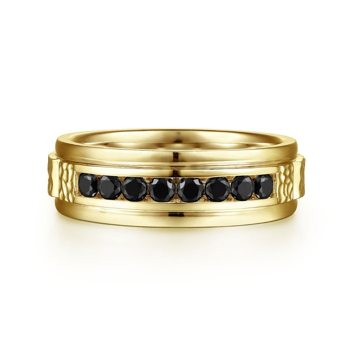 Enzo - 14K Yellow Gold Black Diamond Men's Wedding Ring in Sand Blast Finish