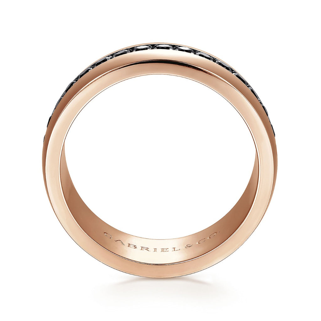 Xavier - 14K Rose Gold Black Diamond Mens Wedding Band in High Polished Finish