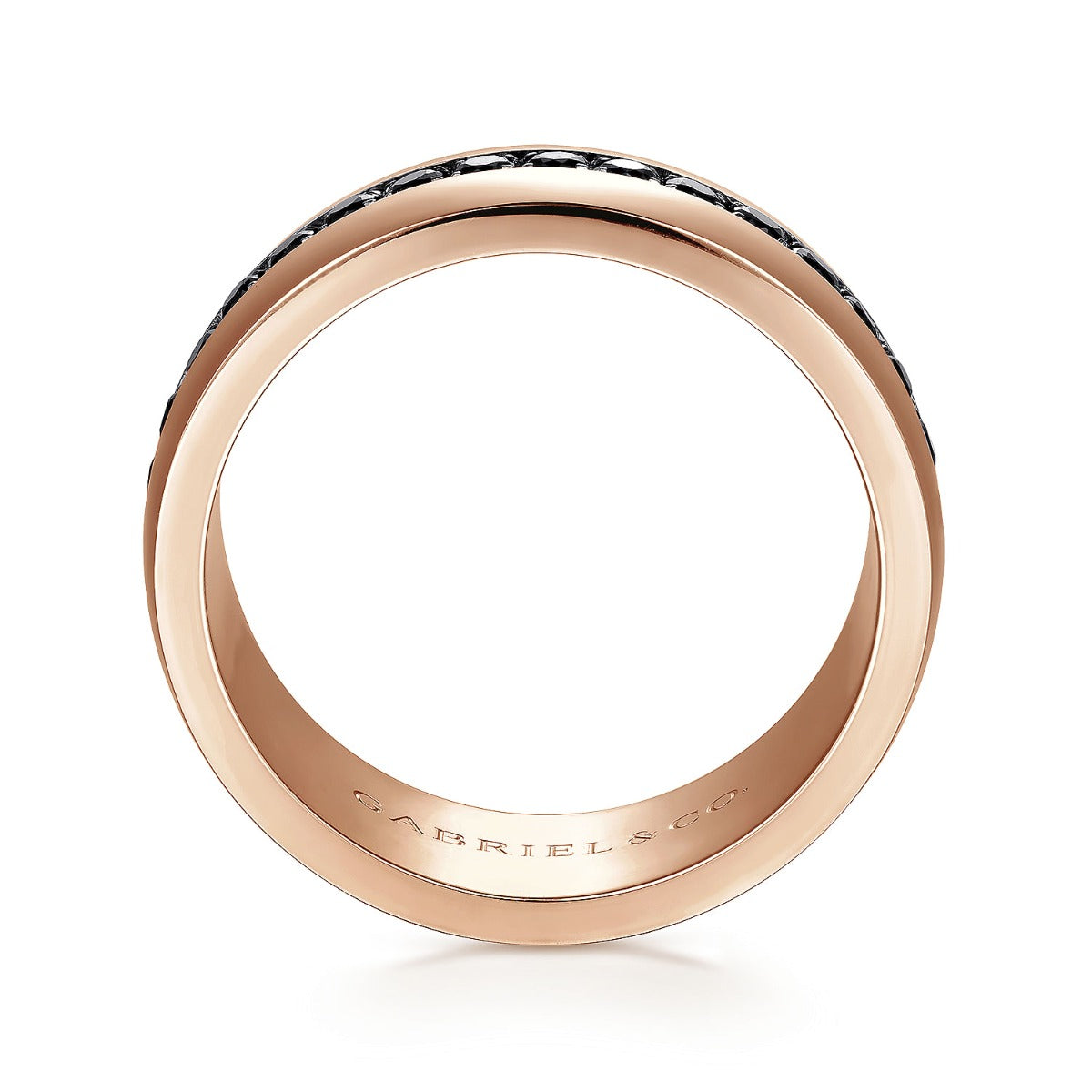 Xavier - 14K Rose Gold Black Diamond Mens Wedding Band in High Polished Finish
