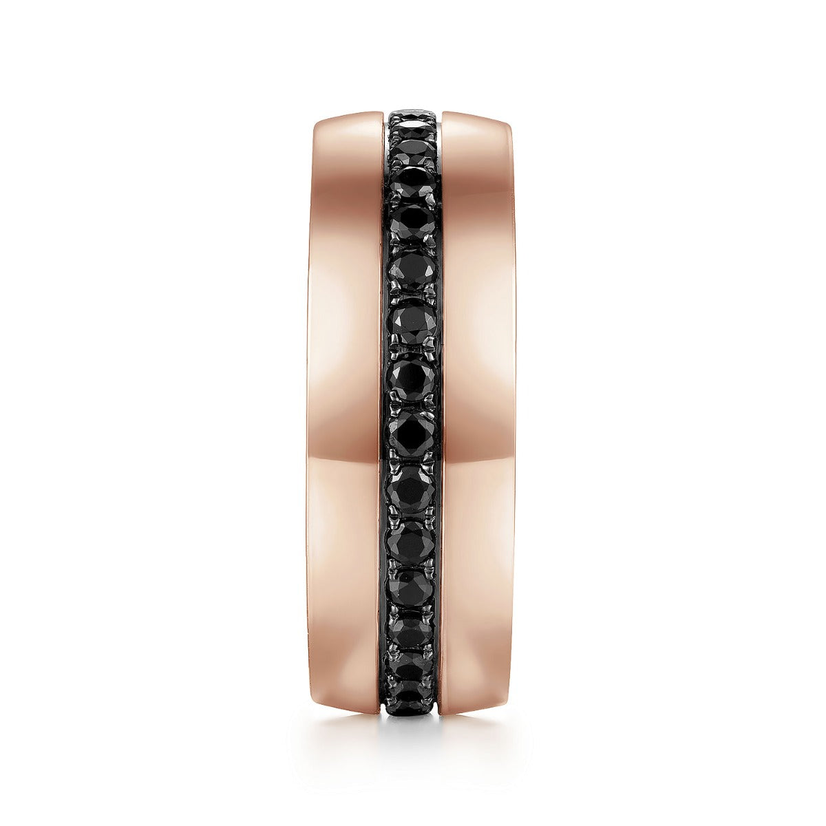 Xavier - 14K Rose Gold Black Diamond Mens Wedding Band in High Polished Finish