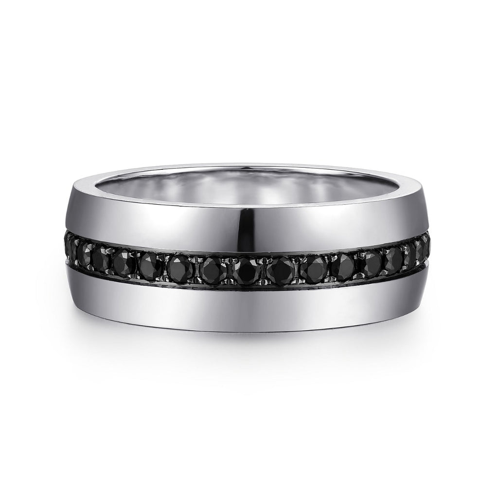 Xavier - 14K White Gold and Black Diamond Wedding Band in High Polished Finish
