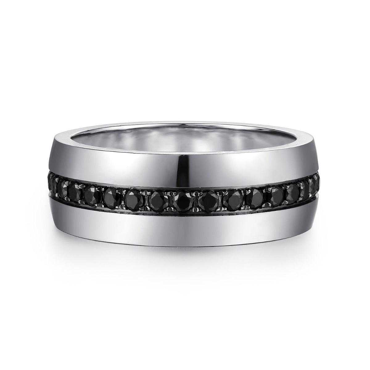 Xavier - 14K White Gold and Black Diamond Wedding Band in High Polished Finish