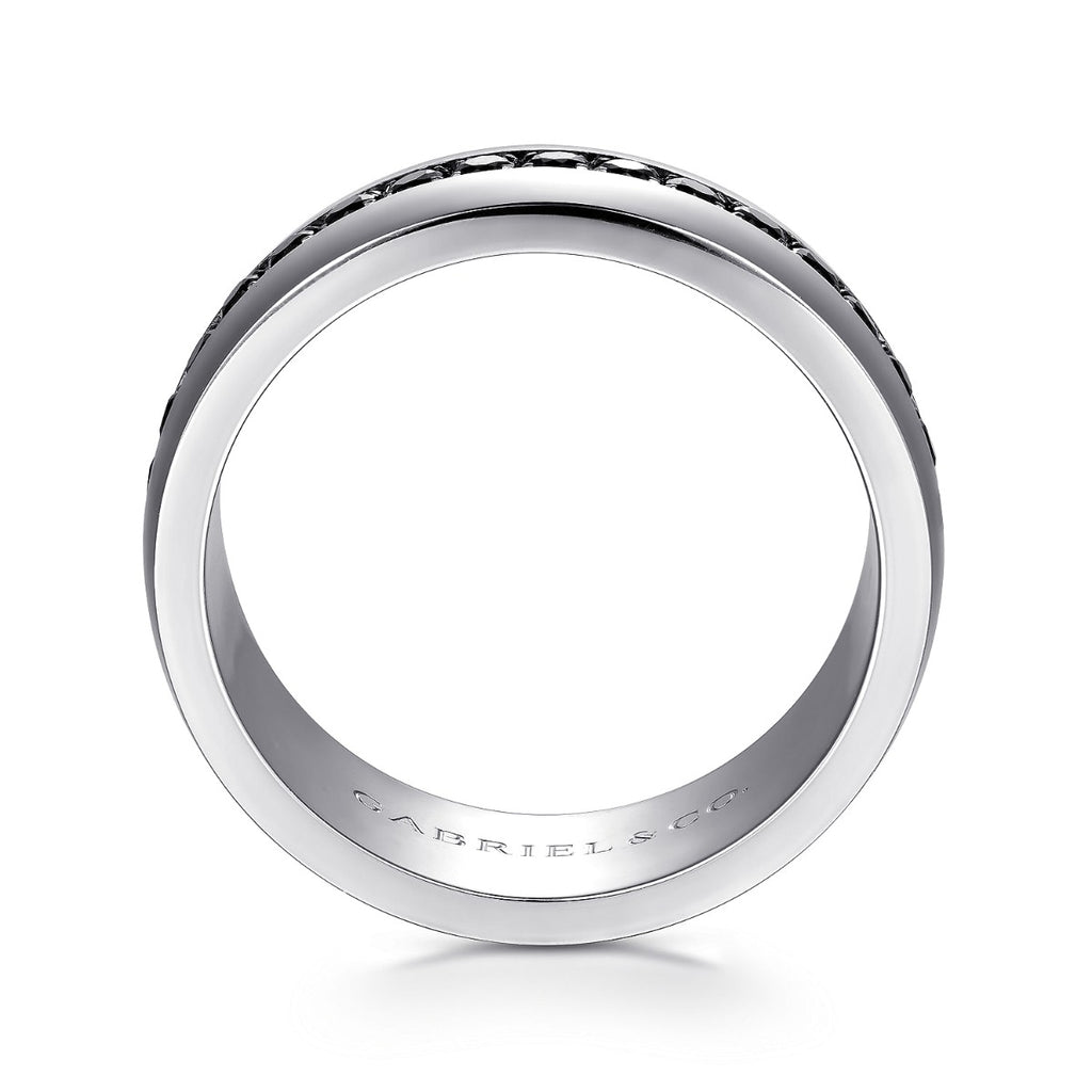 Xavier - 14K White Gold and Black Diamond Wedding Band in High Polished Finish