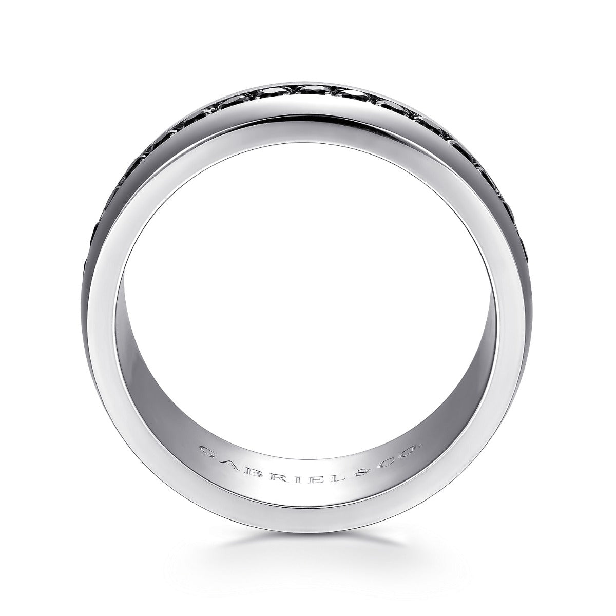 Xavier - 14K White Gold and Black Diamond Wedding Band in High Polished Finish