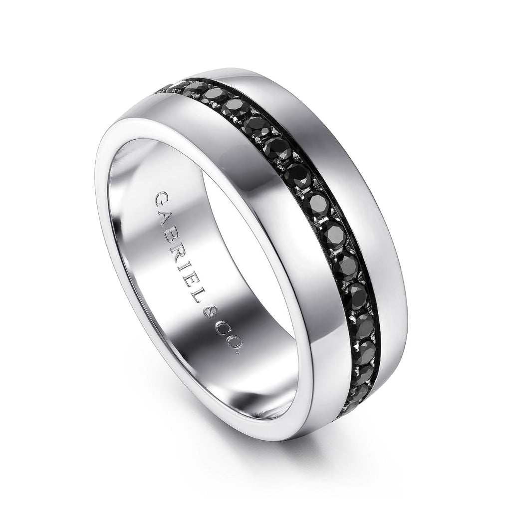 Xavier - 14K White Gold and Black Diamond Wedding Band in High Polished Finish