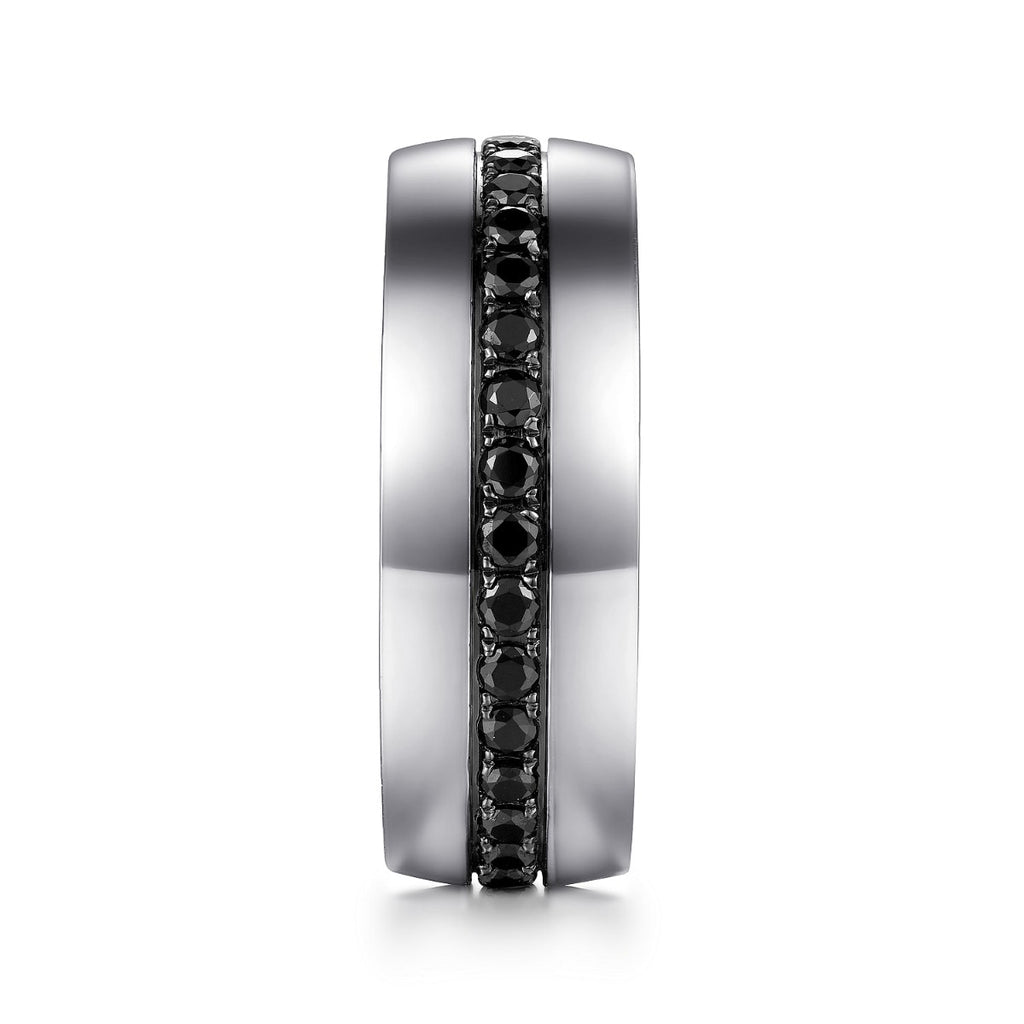 Xavier - 14K White Gold and Black Diamond Wedding Band in High Polished Finish