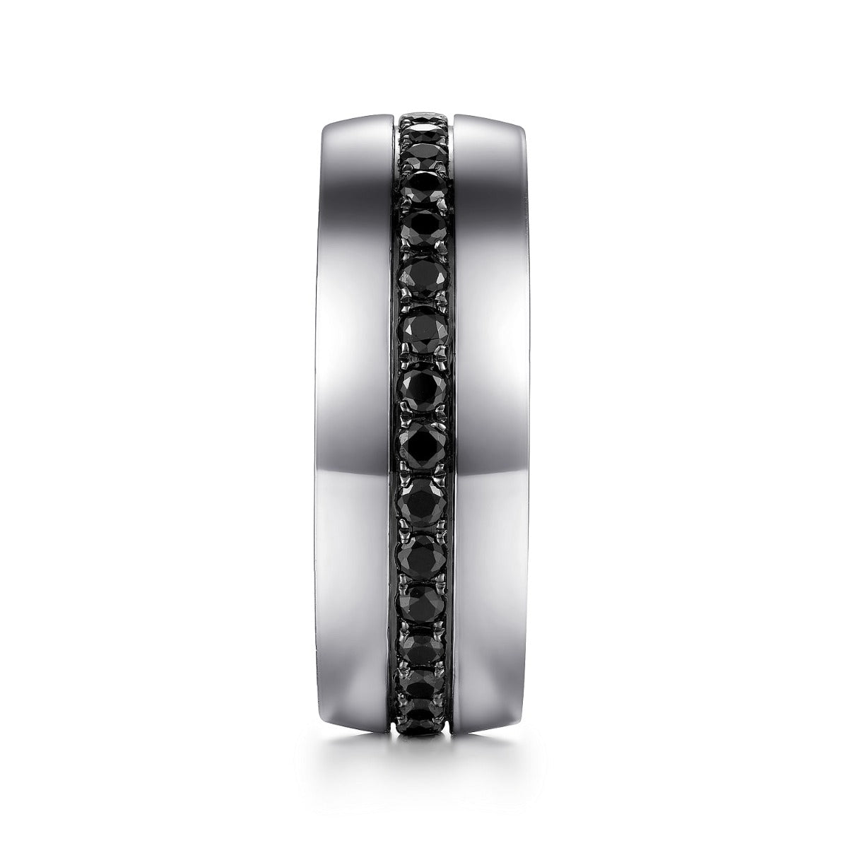 Xavier - 14K White Gold and Black Diamond Wedding Band in High Polished Finish