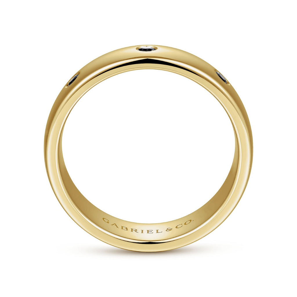 Emrys - 14K Yellow Gold Black Diamond Men's Wedding Ring in High Polished Finish