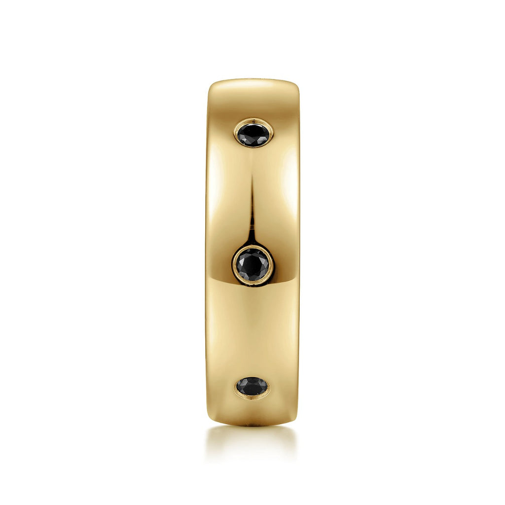 Emrys - 14K Yellow Gold Black Diamond Men's Wedding Ring in High Polished Finish