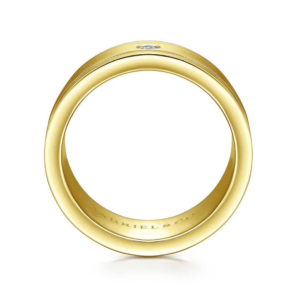 Rhys - 14K Yellow Gold Diamond Men's Wedding Ring in Satin Finish