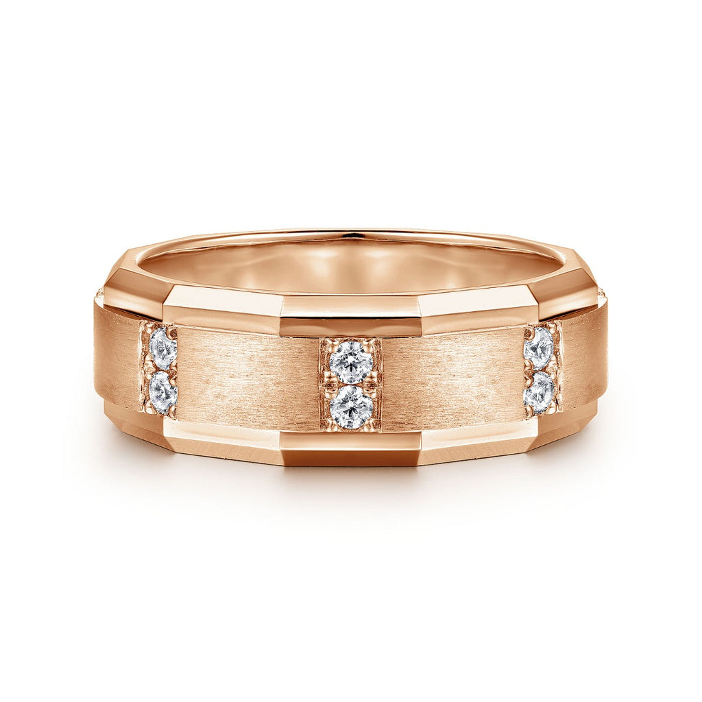 Nico - 14K Rose Gold Diamond Men's Wedding Ring in Satin Finish