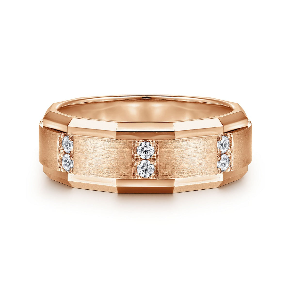 Nico - 14K Rose Gold Diamond Men's Wedding Ring in Satin Finish