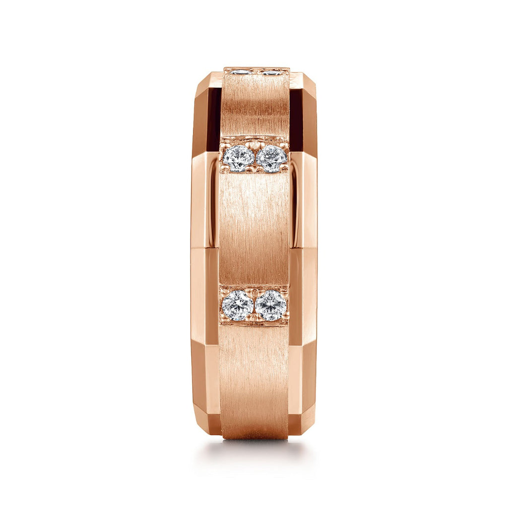 Nico - 14K Rose Gold Diamond Men's Wedding Ring in Satin Finish