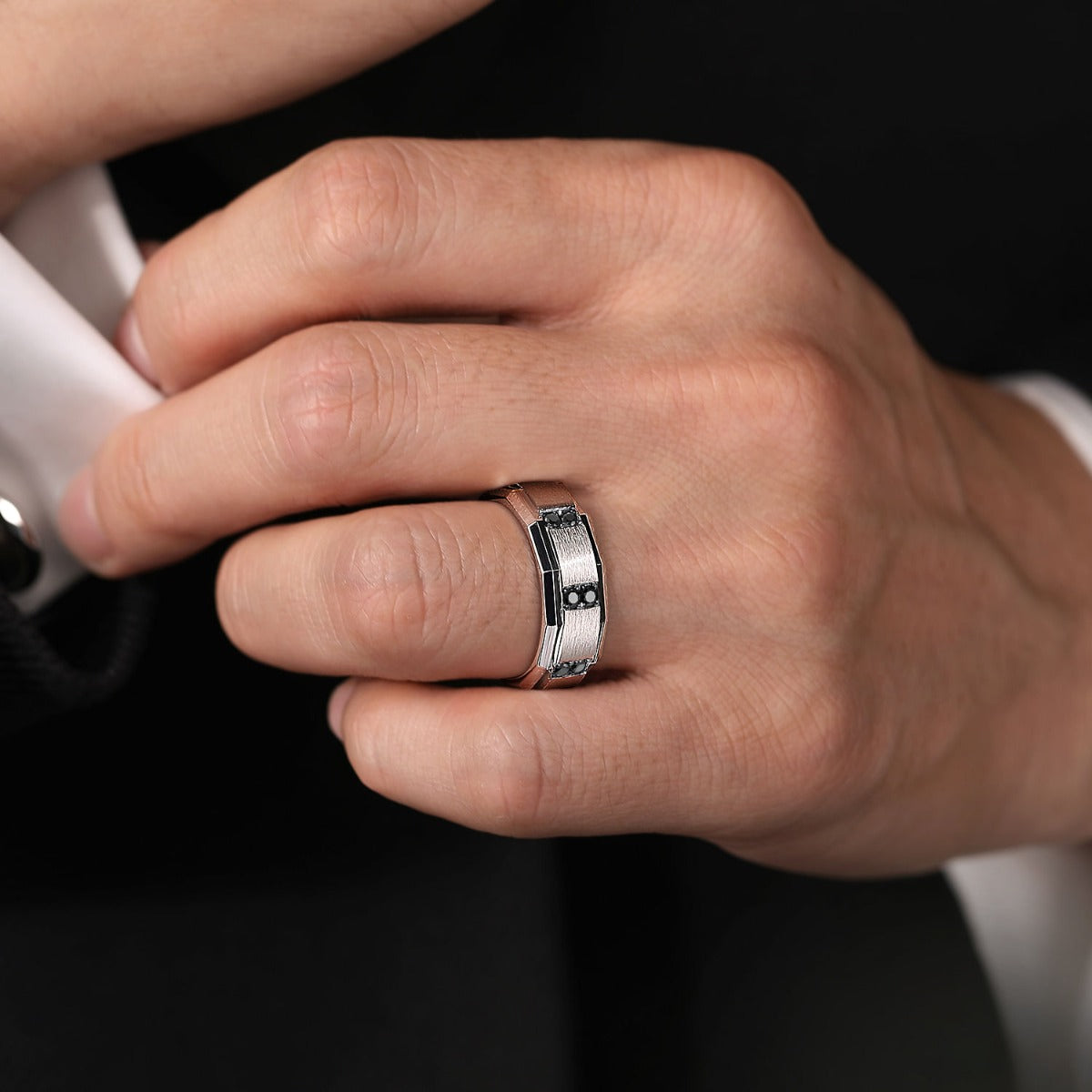 Nico - 14K White Gold Diamond and Black Diamond Mens Ring