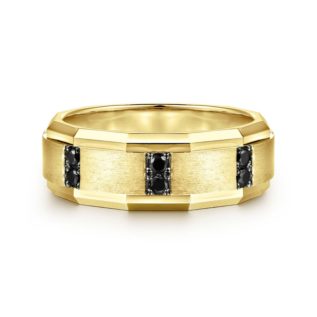 Nico - 14K Yellow Gold Black Diamond Men's Wedding Ring in Satin Finish