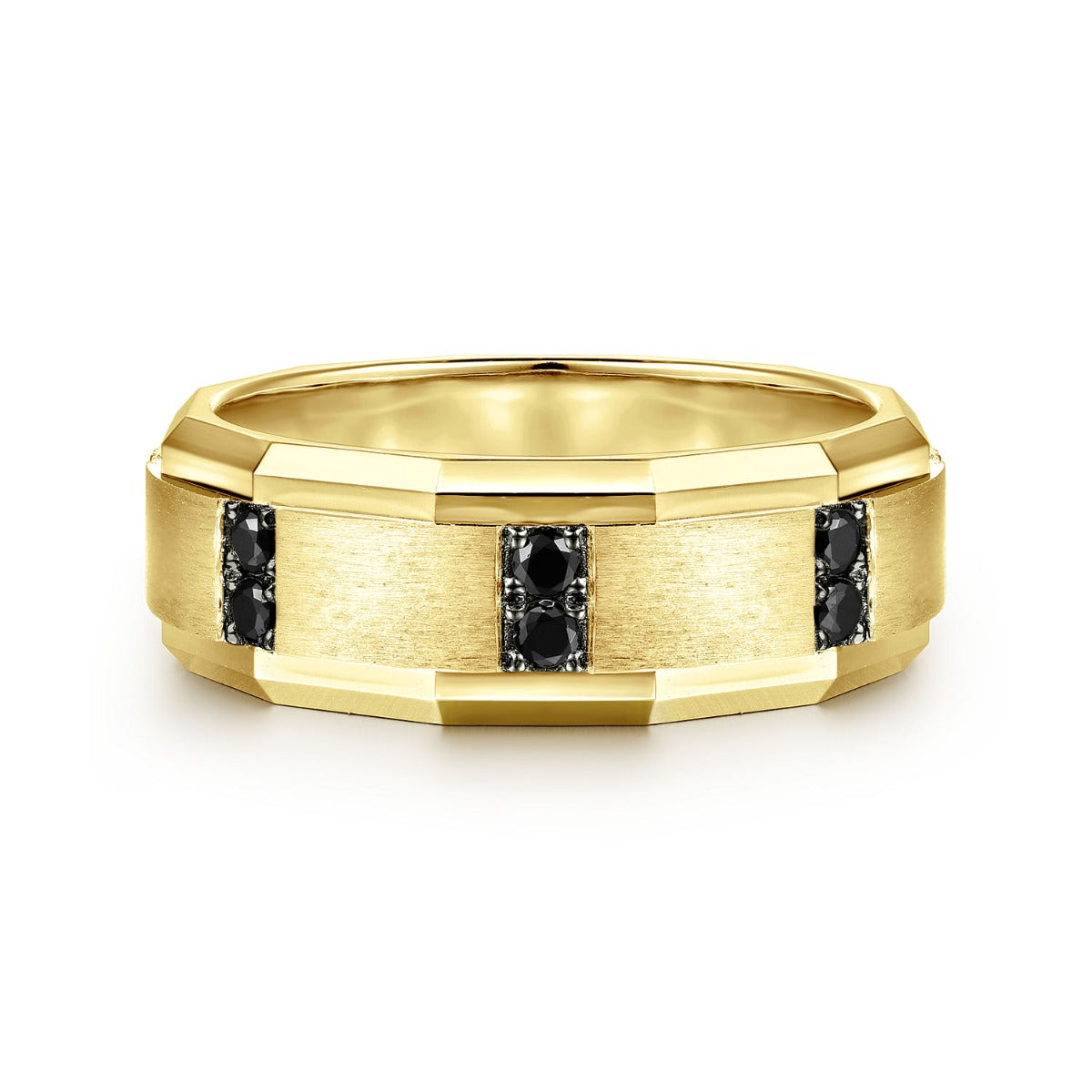 Nico - 14K Yellow Gold Black Diamond Men's Wedding Ring in Satin Finish