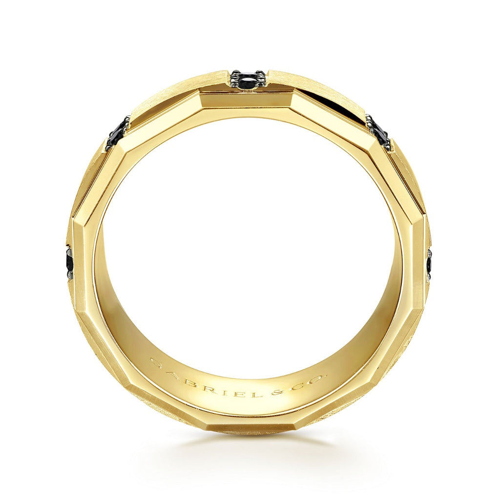 Nico - 14K Yellow Gold Black Diamond Men's Wedding Ring in Satin Finish