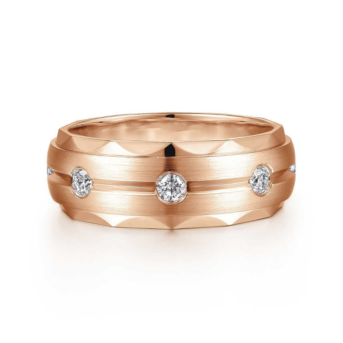 Magnus - 14K Rose Gold Diamond Men's Wedding Ring in Satin Finish