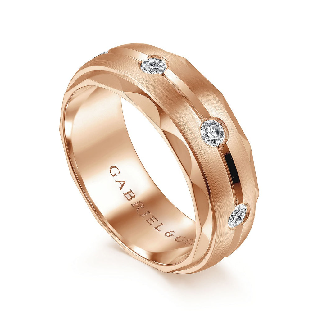 Magnus - 14K Rose Gold Diamond Men's Wedding Ring in Satin Finish