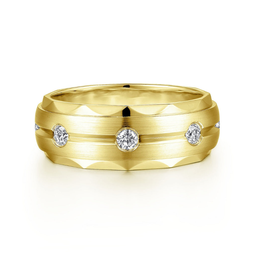 Magnus - 14K Yellow Gold Diamond Men's Wedding Ring in Satin Finish