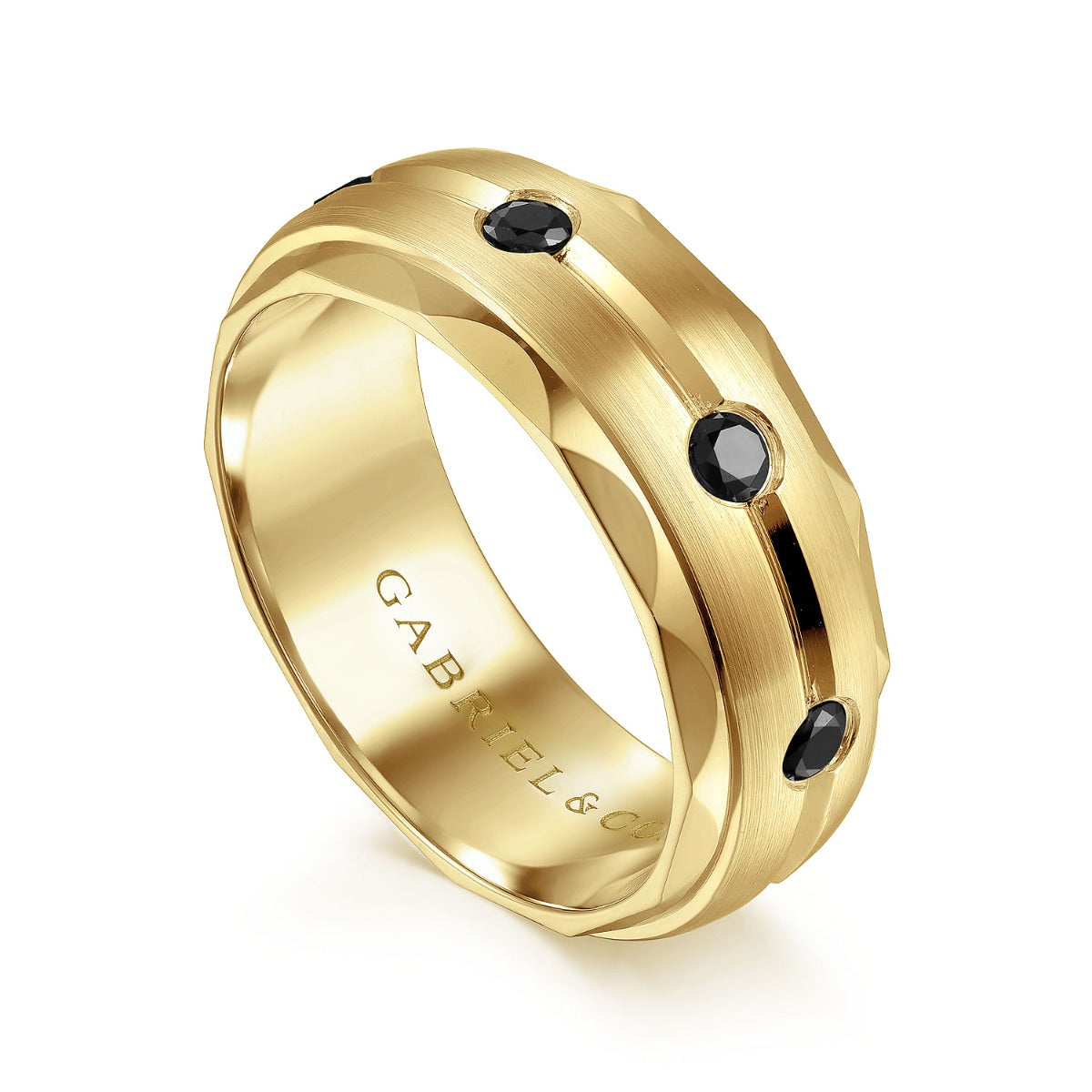Magnus - 14K Yellow Gold Black Diamond Men's Wedding Ring in Satin Finish