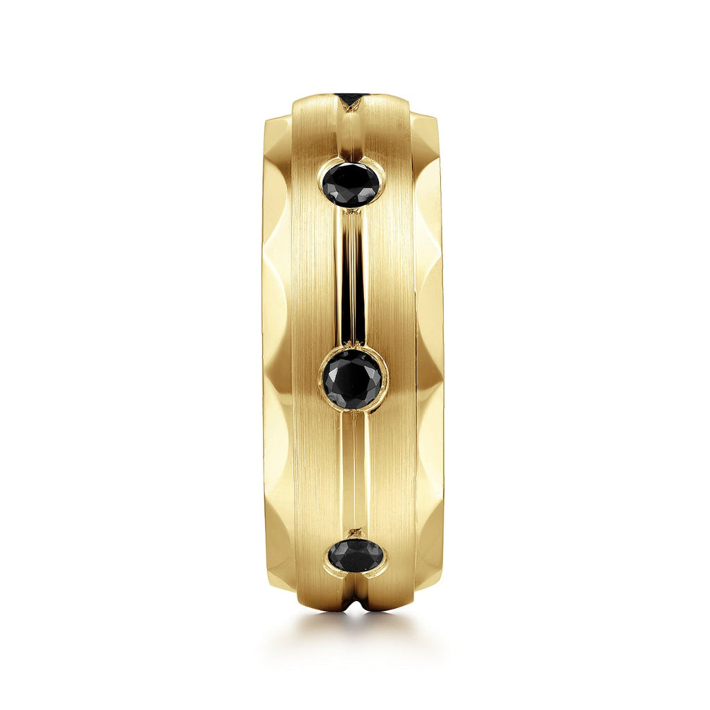 Magnus - 14K Yellow Gold Black Diamond Men's Wedding Ring in Satin Finish