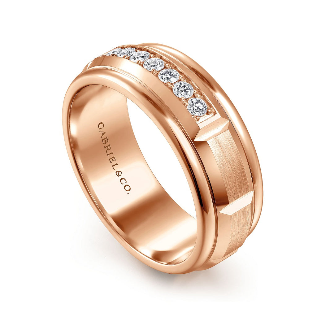 Everett - 14K Rose Gold Diamond Men's Wedding Ring in Satin Finish
