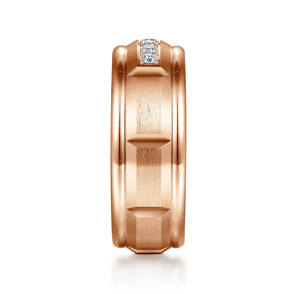 Everett - 14K Rose Gold Diamond Men's Wedding Ring in Satin Finish