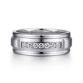 Everett - 14K White Gold Diamond Men's Wedding Ring in Satin Finish