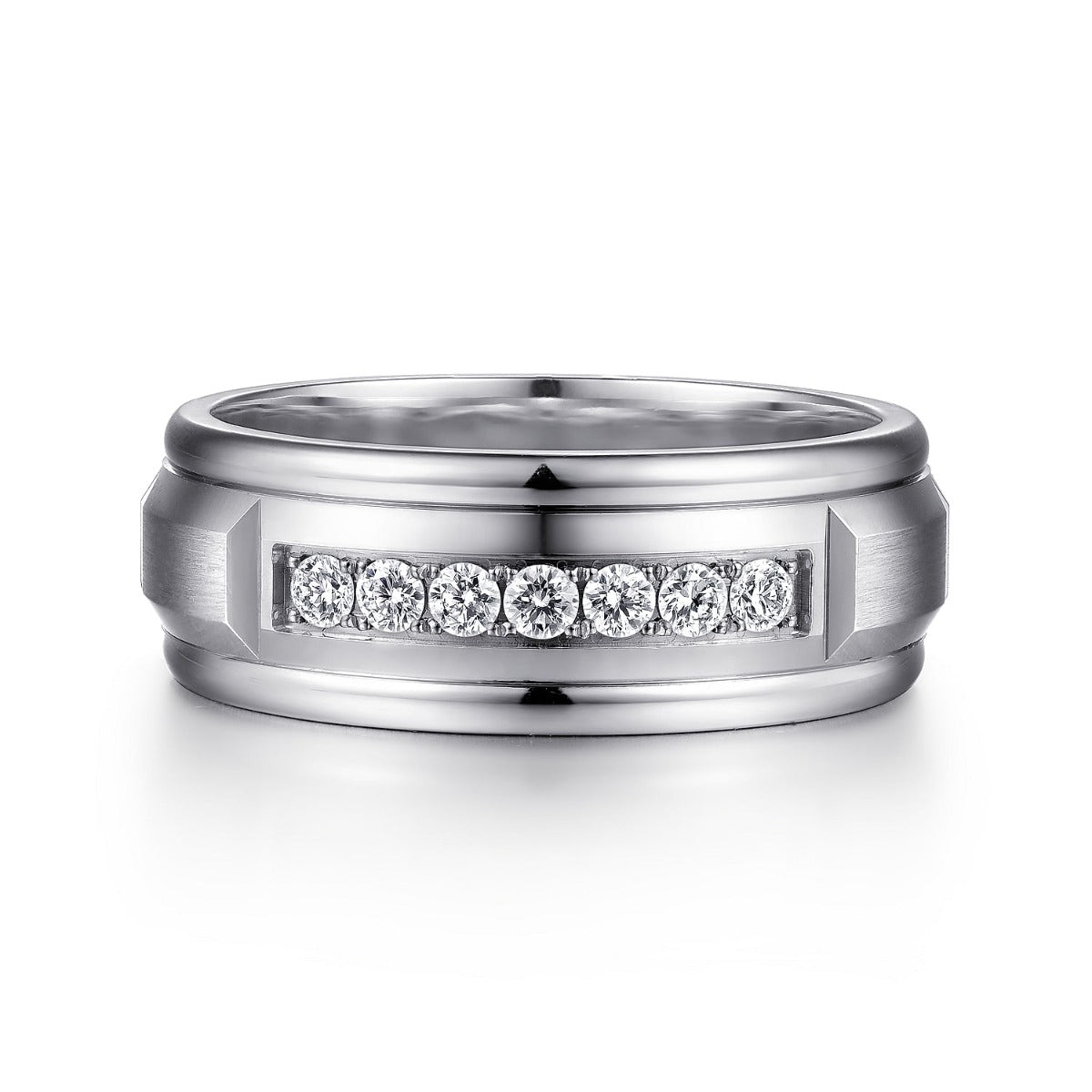 Everett - 14K White Gold Diamond Men's Wedding Ring in Satin Finish