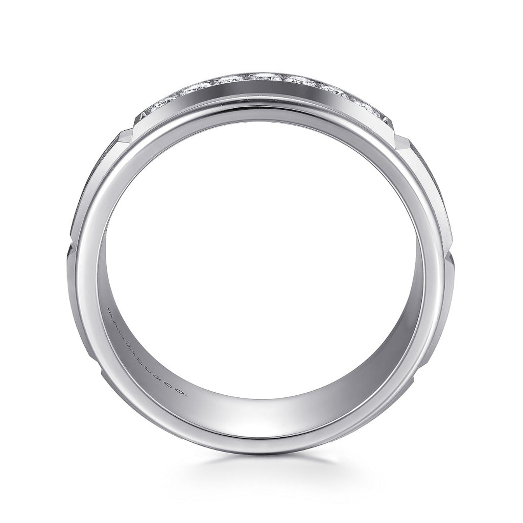 Everett - 14K White Gold Diamond Men's Wedding Ring in Satin Finish