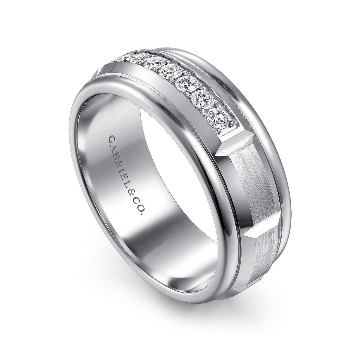 Everett - 14K White Gold Diamond Men's Wedding Ring in Satin Finish