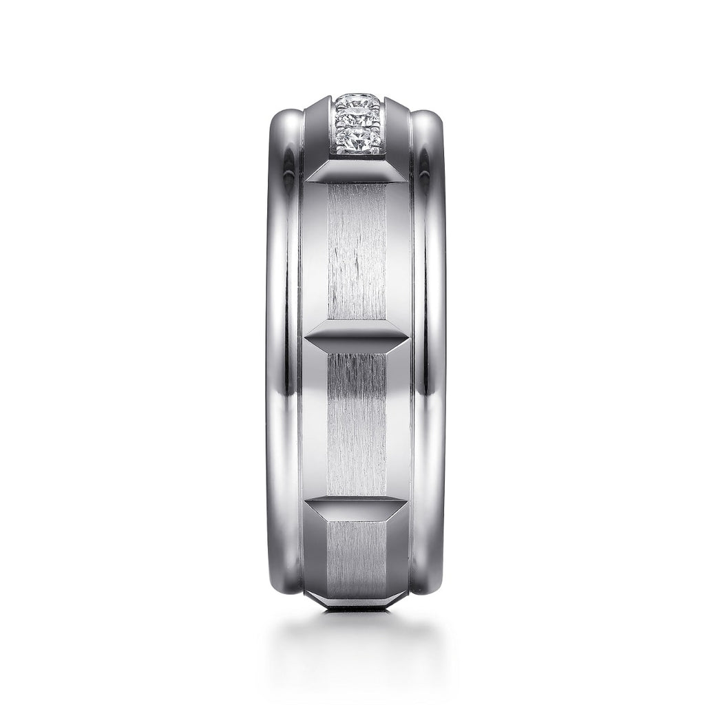 Everett - 14K White Gold Diamond Men's Wedding Ring in Satin Finish