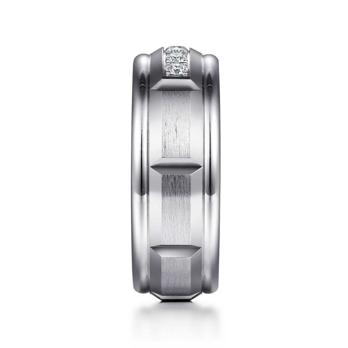Everett - 14K White Gold Diamond Men's Wedding Ring in Satin Finish