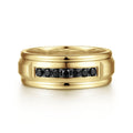 Everett - 14K Yellow Gold Black Diamond Men's Wedding Ring in Satin Finish